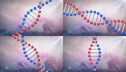 Dna结构在光斑和积雪覆盖的山脉上旋转高清在线视频素材下载