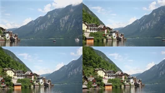 摇摄:哈尔斯塔特村庄城市景观奥地利湖高清在线视频素材下载