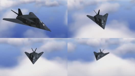 隐形F-117夜鹰在云层上空飞行高清在线视频素材下载