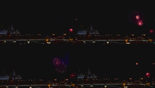 莫斯科市中心克里姆林宫燃放烟花高清在线视频素材下载