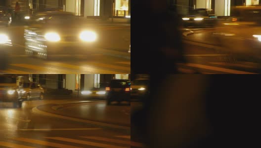 夜间交通的时间间隔。汽车路灯。运输高清在线视频素材下载