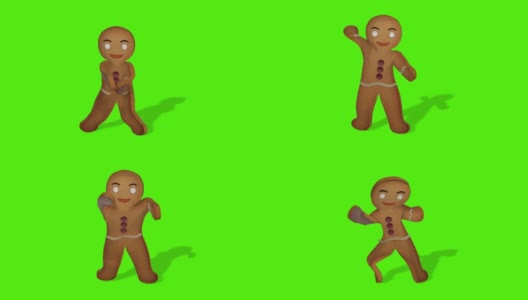 姜饼人正在跳圣诞舞。庆祝的概念。动画在绿色屏幕前高清在线视频素材下载