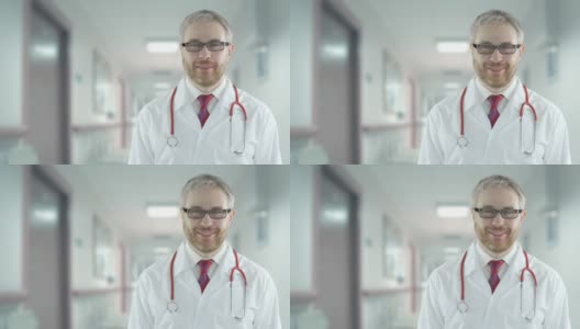 在医院的走廊里微笑着向医生保证高清在线视频素材下载