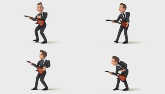 有趣的3D卡通商人与吉他高清在线视频素材下载