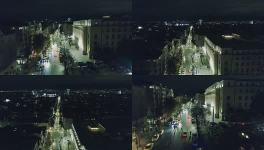 无人机夜间上升显示城市灯光高清在线视频素材下载