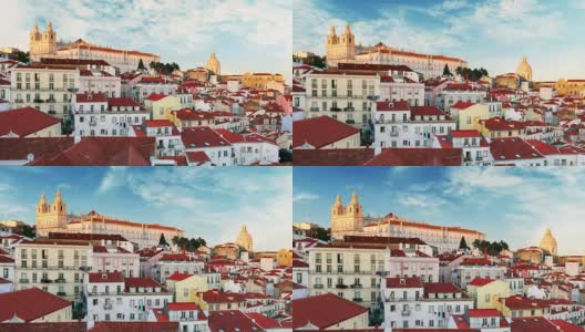 里斯本，葡萄牙城市天际线在阿尔法玛。时间流逝高清在线视频素材下载