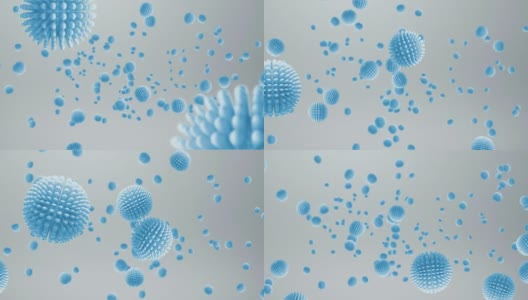 3D渲染，蓝色的细菌，病毒，细胞流动在白灰梯度背景，医疗人体保健高清在线视频素材下载