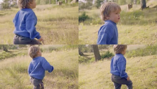 小男孩走过草地高清在线视频素材下载