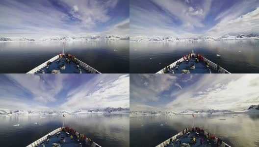 时光流逝:南极洲游客乘船游览勒梅尔海峡高清在线视频素材下载