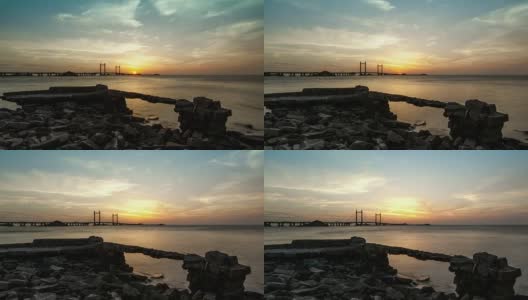 东海大桥上的夕阳，上海洋山深水港，时间间隔，4k高清在线视频素材下载