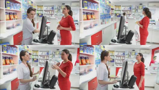 在药店寻找药品的顾客高清在线视频素材下载