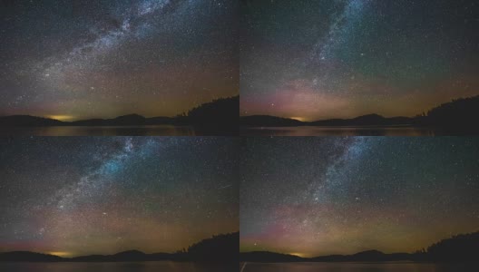 夏日夜晚，湖面和岛屿上空银河的流逝高清在线视频素材下载