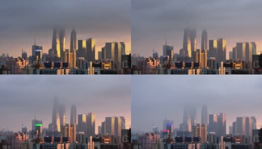 4K:上海摩天大楼日落时的雷雨，中国高清在线视频素材下载