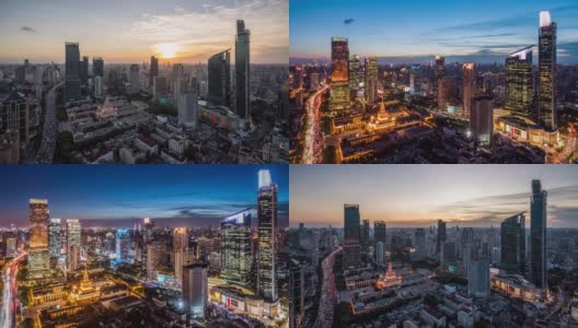T/L WS HA ZI现代摩天大楼从白天到夜晚的过渡/中国上海高清在线视频素材下载