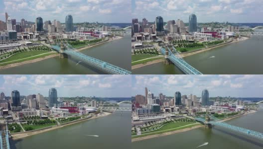 辛辛那提天际线鸟瞰图与俄亥俄河高清在线视频素材下载