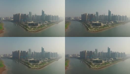 flight over changsha city museum famous riverside park square aerial panorama 4k china高清在线视频素材下载