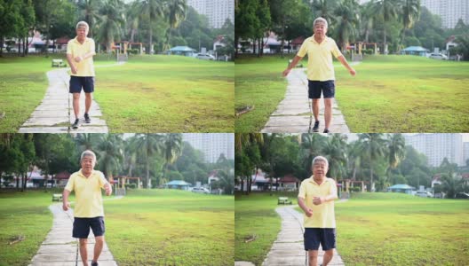 一位华裔老人在他们附近的公园里健身高清在线视频素材下载