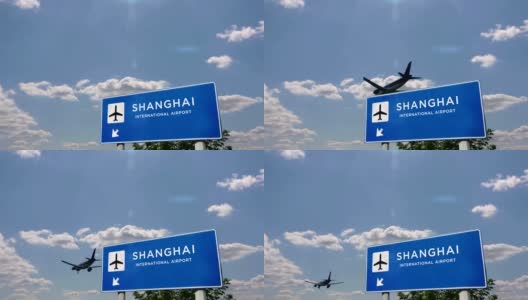 飞机在上海浦东降落高清在线视频素材下载