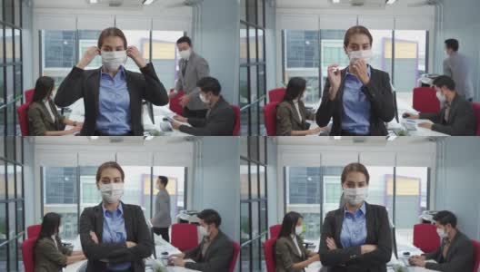 亚洲商务人士在办公室开会时戴口罩已成为新常态高清在线视频素材下载