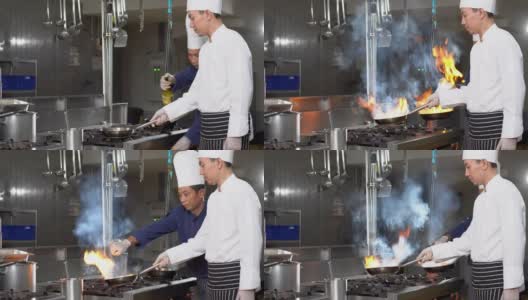 厨师在厨房做饭。高清在线视频素材下载