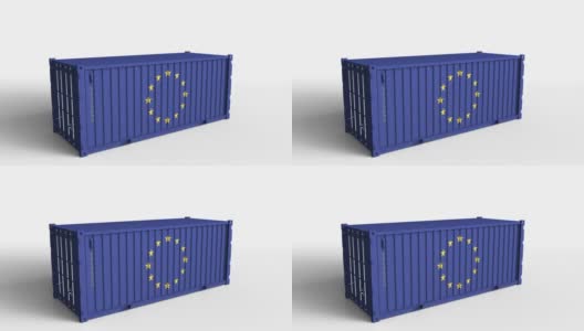 挂瑞士旗的集装箱将挂欧盟旗的集装箱拆开高清在线视频素材下载