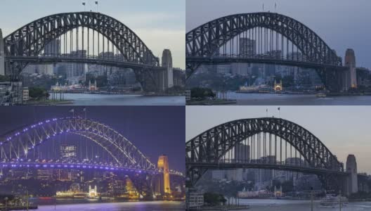 从白天到晚上的超级快照悉尼海港大桥，澳大利亚高清在线视频素材下载