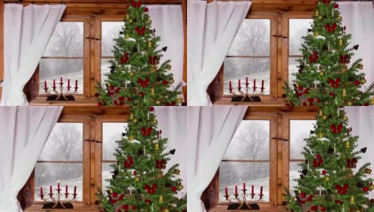 雪林圣诞窗景高清在线视频素材下载