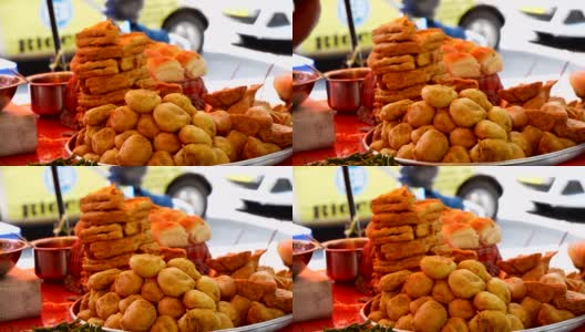 印度孟买街头展示着各式各样的街头小吃高清在线视频素材下载