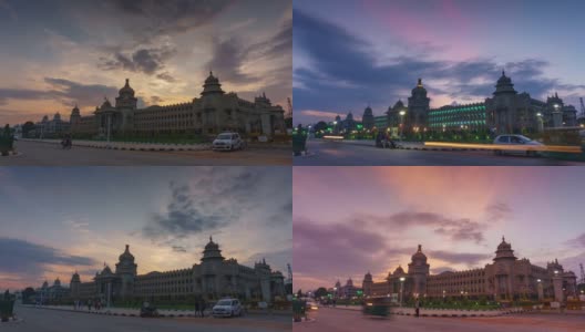 印度班加罗尔卡纳塔克邦立法大楼的日日夜夜高清在线视频素材下载