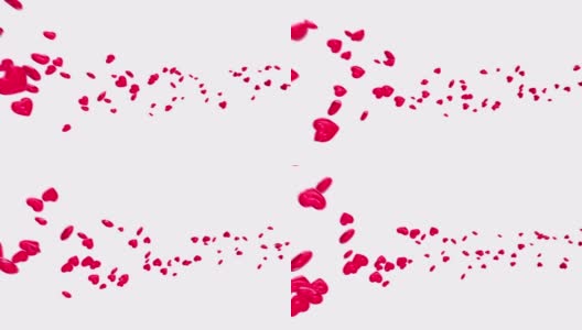 逼真的3d卡通红心飞行和旋转在白色的背景。五彩缤纷的情人节象征。抽象浪漫的节日或广播装饰概念。循环3 d动画。高清在线视频素材下载