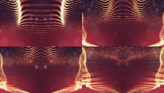 3d循环动画作为数字科幻小说的背景发光粒子像在纳米世界具有景深，散景。粒子形成线，表面网格或神秘的虚拟空间。红金5高清在线视频素材下载
