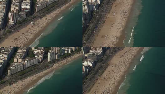 在巴西里约热内卢的伊帕内玛和科帕卡巴纳海滩上空飞行高清在线视频素材下载