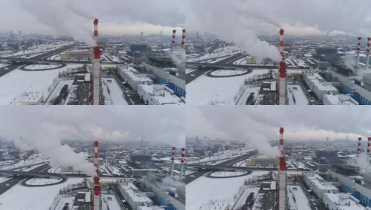 莫斯科，俄罗斯- 2017年2月4日:热电厂和蒸汽正在熄火。鸟瞰图。高清在线视频素材下载