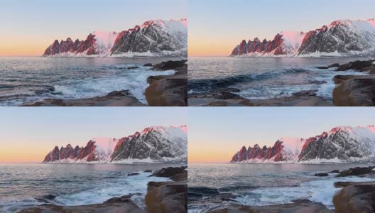 挪威北部Senja岛的奥克肖南山脉上的日落高清在线视频素材下载