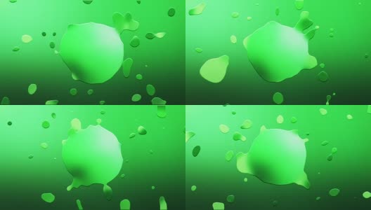 墨汁呈绿色，液滴从水坑背景中分离出来复制空间高清在线视频素材下载
