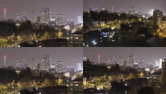 伯明翰，英格兰城市中心的夜晚天际线放大。高清在线视频素材下载