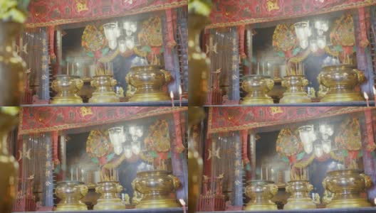 4K模糊中国寺庙红色散景背景概念为快乐春节2019显示背景，模糊户外佛教唐人街，东方宗教文化，上海城市。高清在线视频素材下载