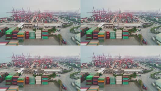 白天时间深圳著名港口航拍全景图4k倾斜移位时间推移中国高清在线视频素材下载