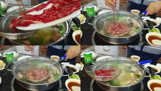 用猪肉片烹制正宗潮汕火锅高清在线视频素材下载