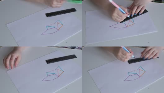 用不同的毡头笔在线条上画多种颜色的线条高清在线视频素材下载