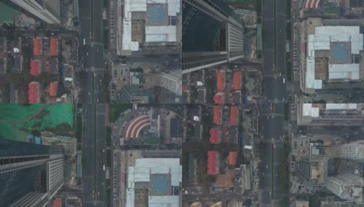 白天时间雾霾青岛市区市区交通街道空中俯视图4k中国高清在线视频素材下载