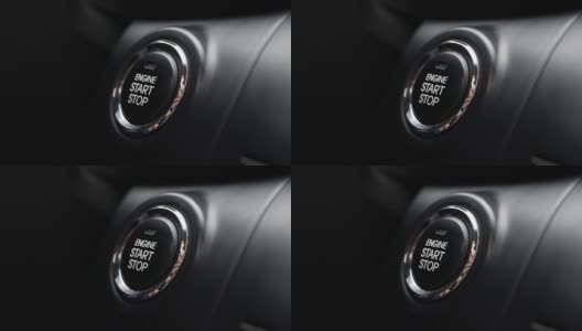 在汽车里，人们按下按钮启动引擎。用按钮发动汽车引擎。特写镜头高清在线视频素材下载