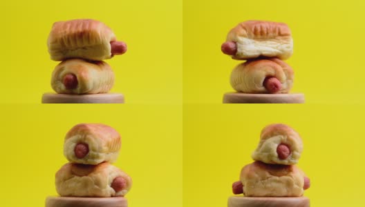面包和热狗做成的热狗三明治健康的零食高清在线视频素材下载