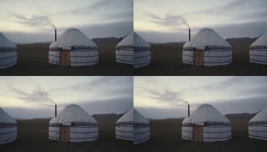 吉尔吉斯斯坦孙库尔湖附近的蒙古包风景高清在线视频素材下载