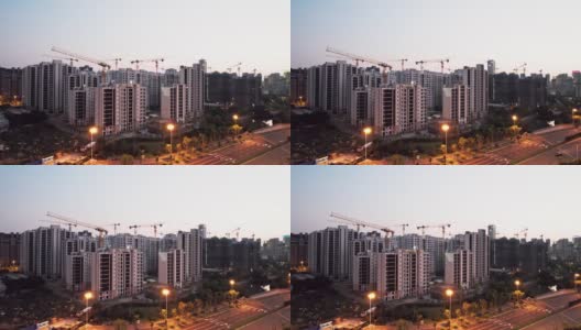 利用起重机拍摄的建筑工地夜景高清在线视频素材下载