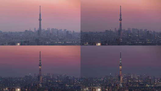 东京，日本，时光流逝——东京的天空树塔，从白天到夜晚高清在线视频素材下载