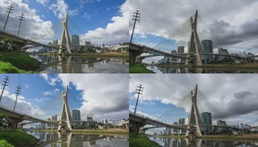 巴西圣保罗的奥克塔维奥·弗里亚斯·德·奥利维拉桥，或Estaiada桥——放大高清在线视频素材下载