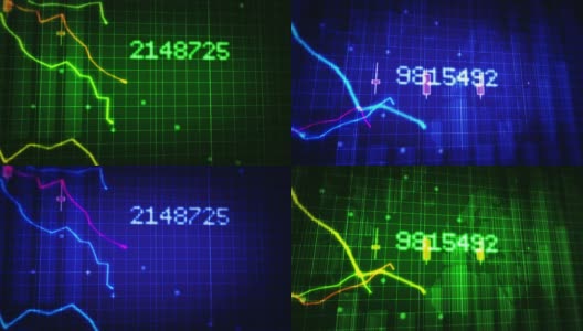 下降的财务图表特写。绿色和蓝色。Loopable。高清在线视频素材下载