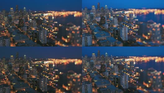 西雅图城市景观时间流逝黄昏倾斜移位高清在线视频素材下载