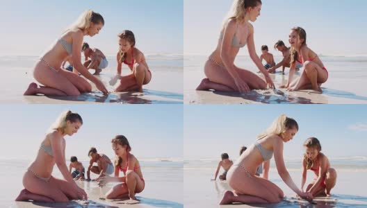 一家人一起在海滩上玩暑假高清在线视频素材下载
